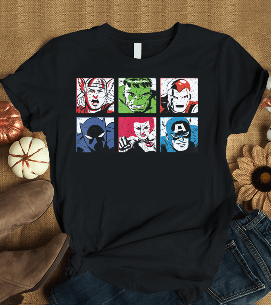 Marvel Avengers Thor Hulk Iron Man Black Panther Black Widow Captain America T-Shirt