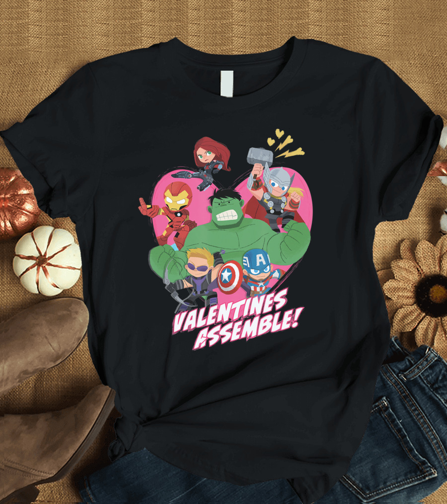 Marvel Avengers Valentines Assemble Cartoon Heroes T-Shirt