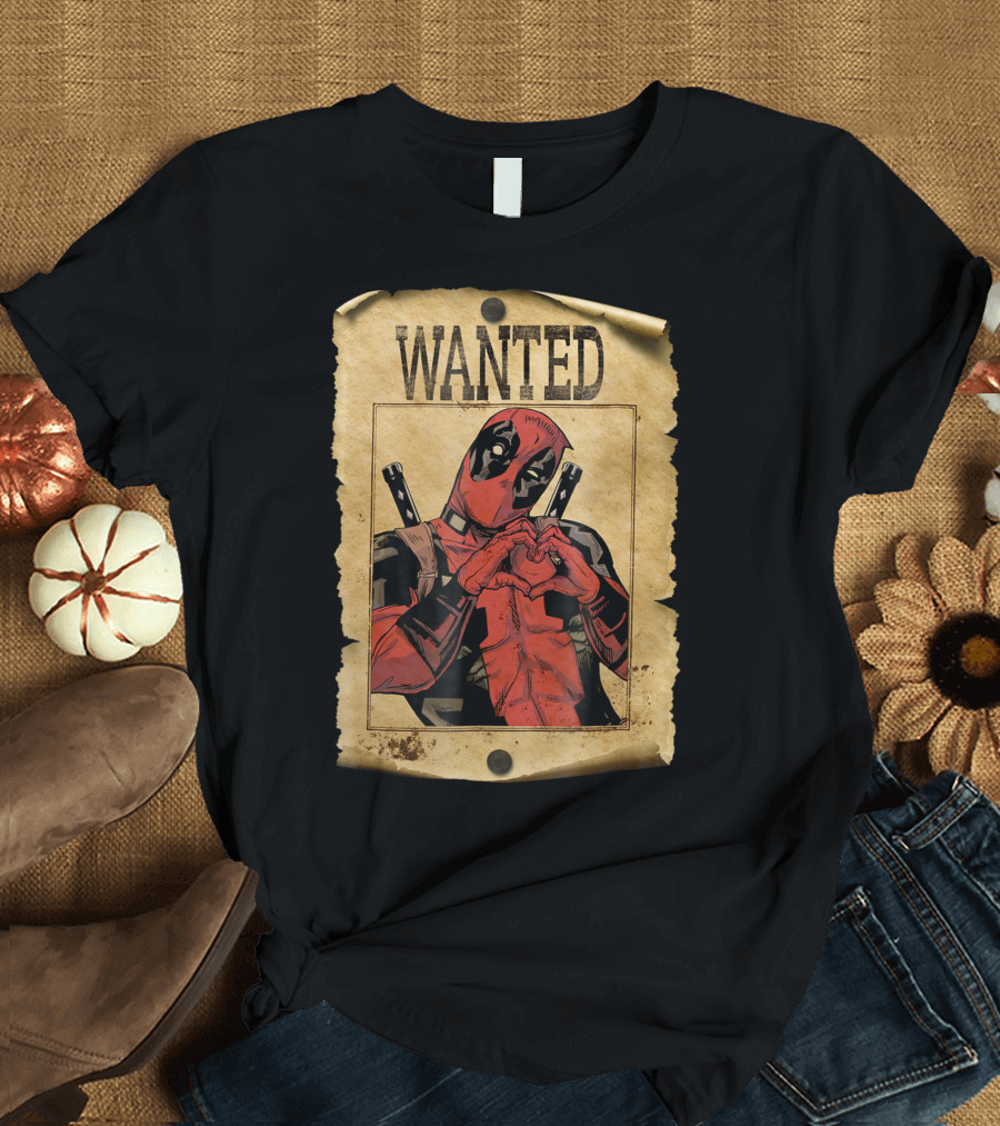 Marvel Deadpool Wanted Poster Hand Heart Gesture T-Shirt