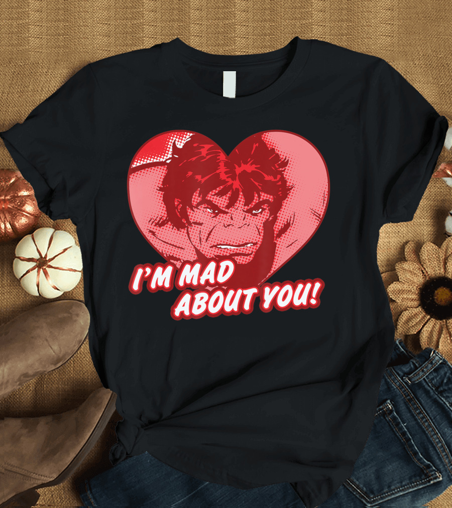 Marvel Hulk Heart I'm Mad About You Valentines Day T-Shirt