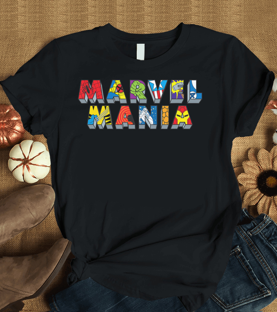 Marvel Mania Superhero Characters Comic Book T-Shirt