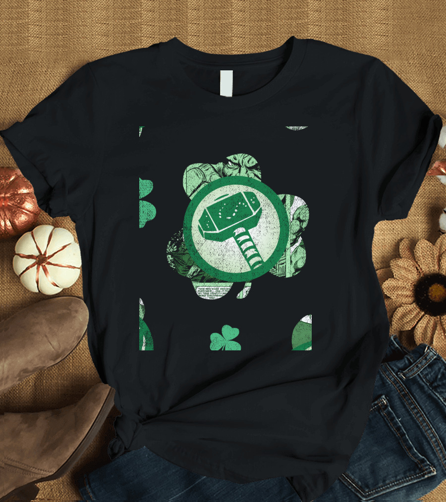 Marvel Vintage St Patricks Day Shamrock Thor Hammer T-Shirt