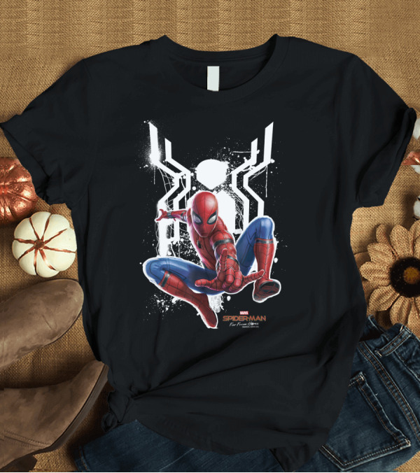 T-Shirt: Marvel Spider Man Far From Home Painted Web Swing Retro Suit T-Shirt Marvel Spider Man Far From Home Painted Web Swing Retro Suit T-Shirt