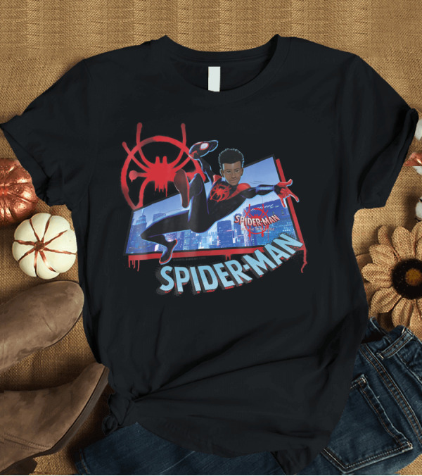 T-Shirt: Spider-Man Into The Spider Verse Miles Morales Kick Action Scene T-Shirt Spider-Man Into The Spider Verse Miles Morales Kick Action Scene T-Shirt