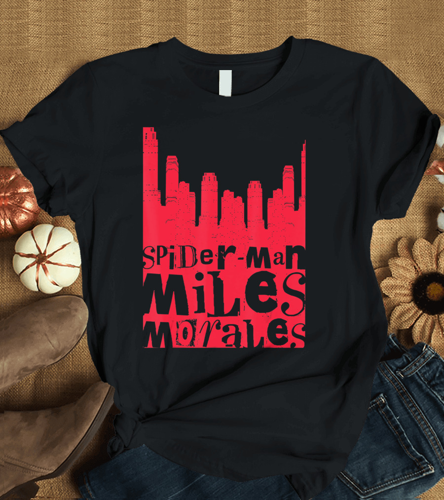Miles Morales Spider-Man Red City Skyline T-Shirt