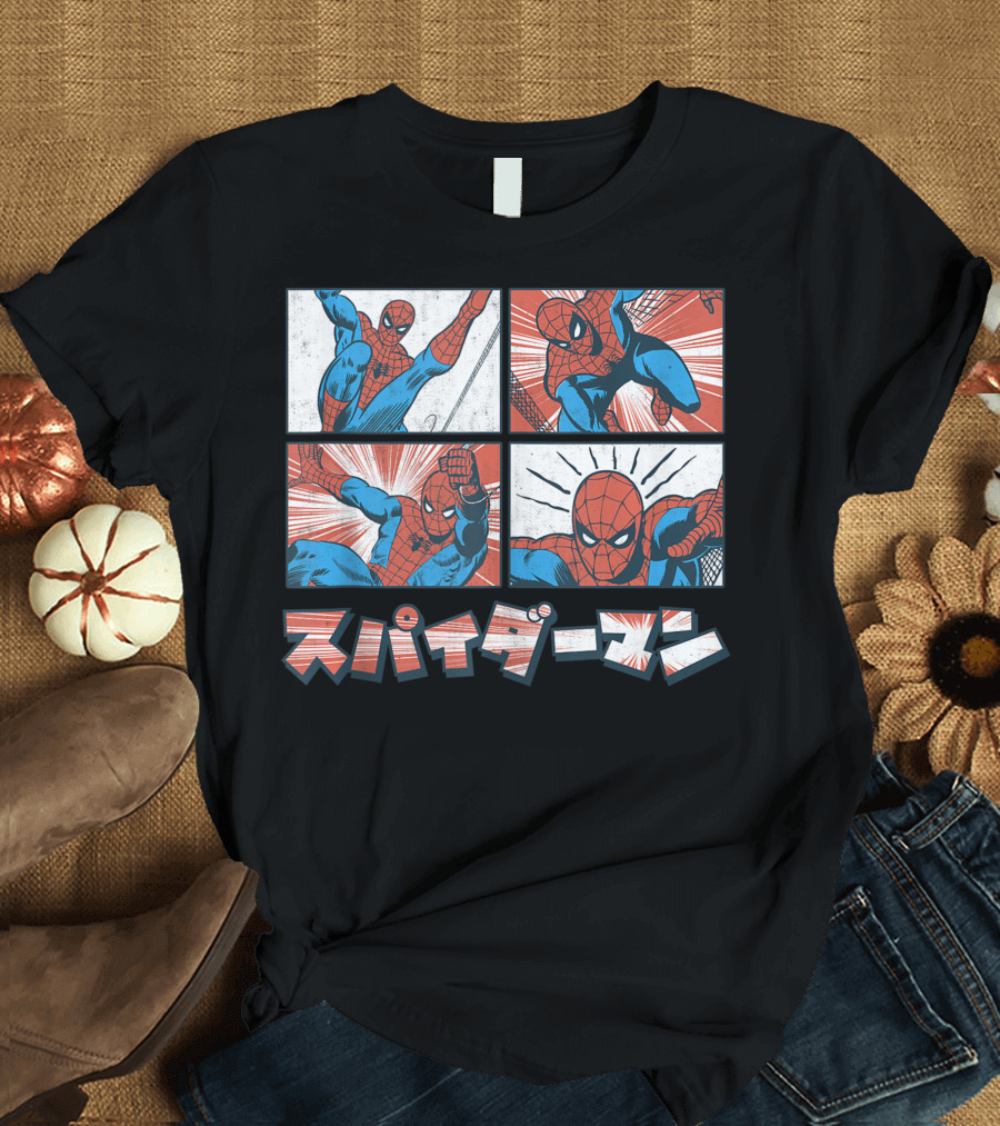 Marvel Spider Man Vintage Kanji Panel Comic Strip T-Shirt