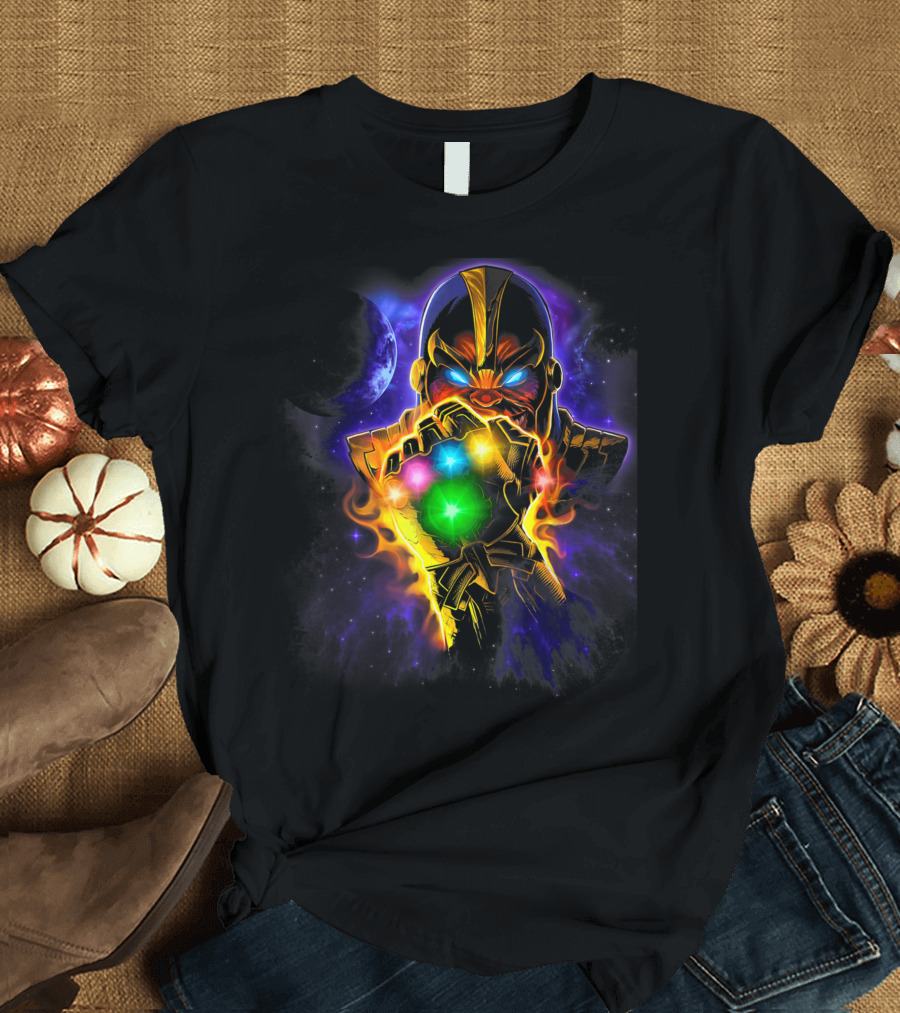Marvel Thanos Powerful Glowing Infinity Gauntlet Cosmic Space Scene T-Shirt