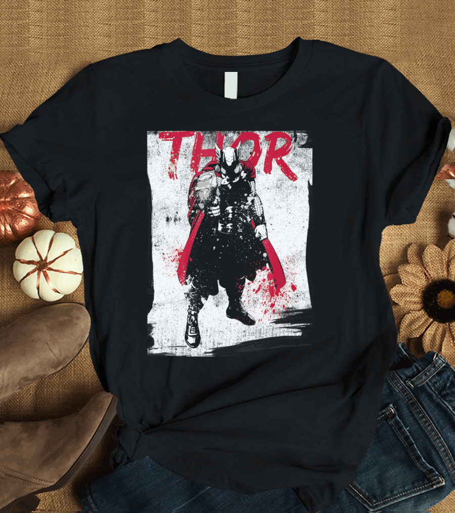 Marvel Thor Grunge Paint Splatter Red Black White T-Shirt