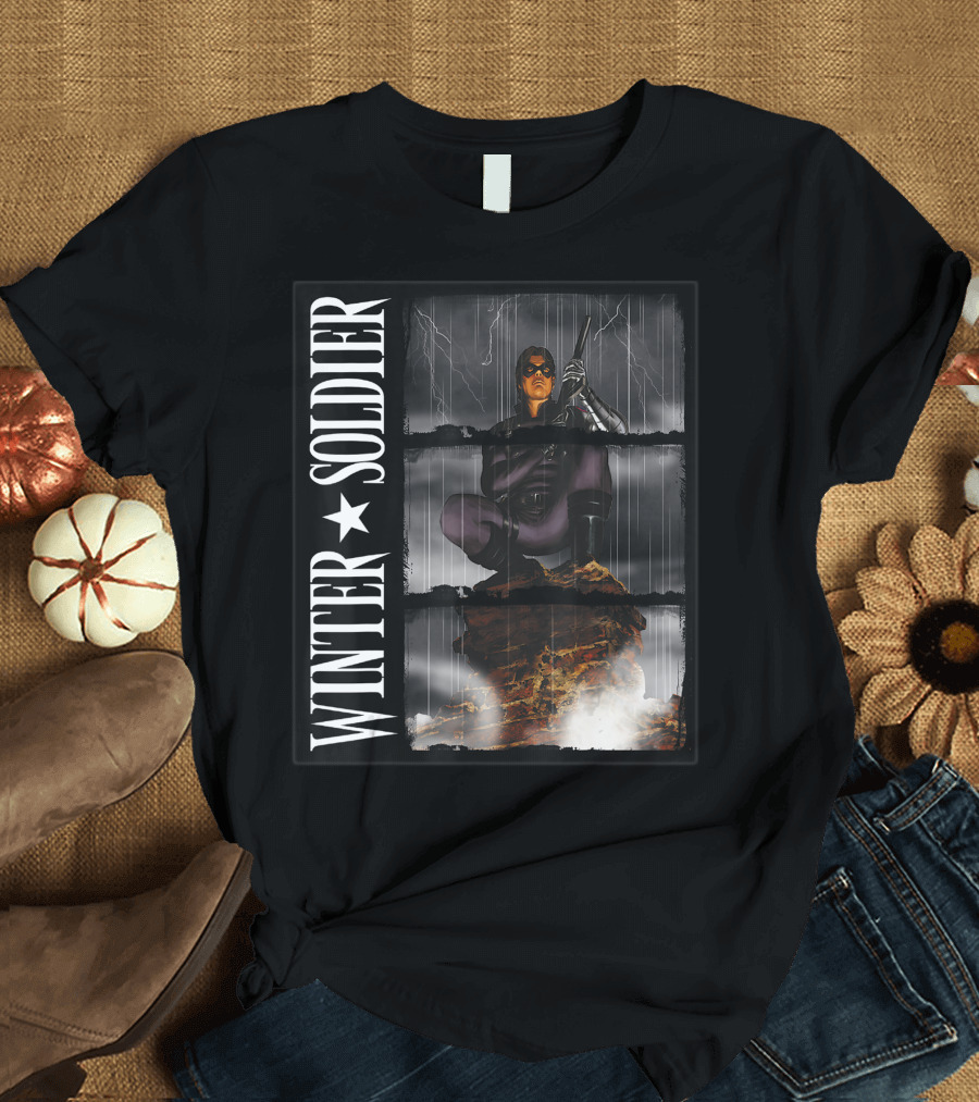 Marvel Winter Soldier Black and White Heroic Storm Stance T-Shirt