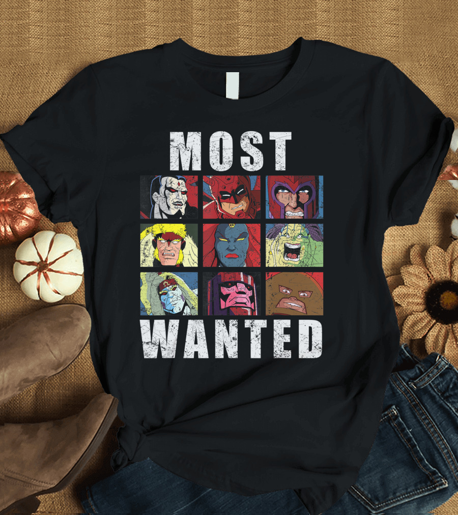 Marvel X Men Most Wanted Villains Apocalypse Magneto Mystique Sabretooth Juggernaut Sinister Red Skull Sentinels T-Shirt
