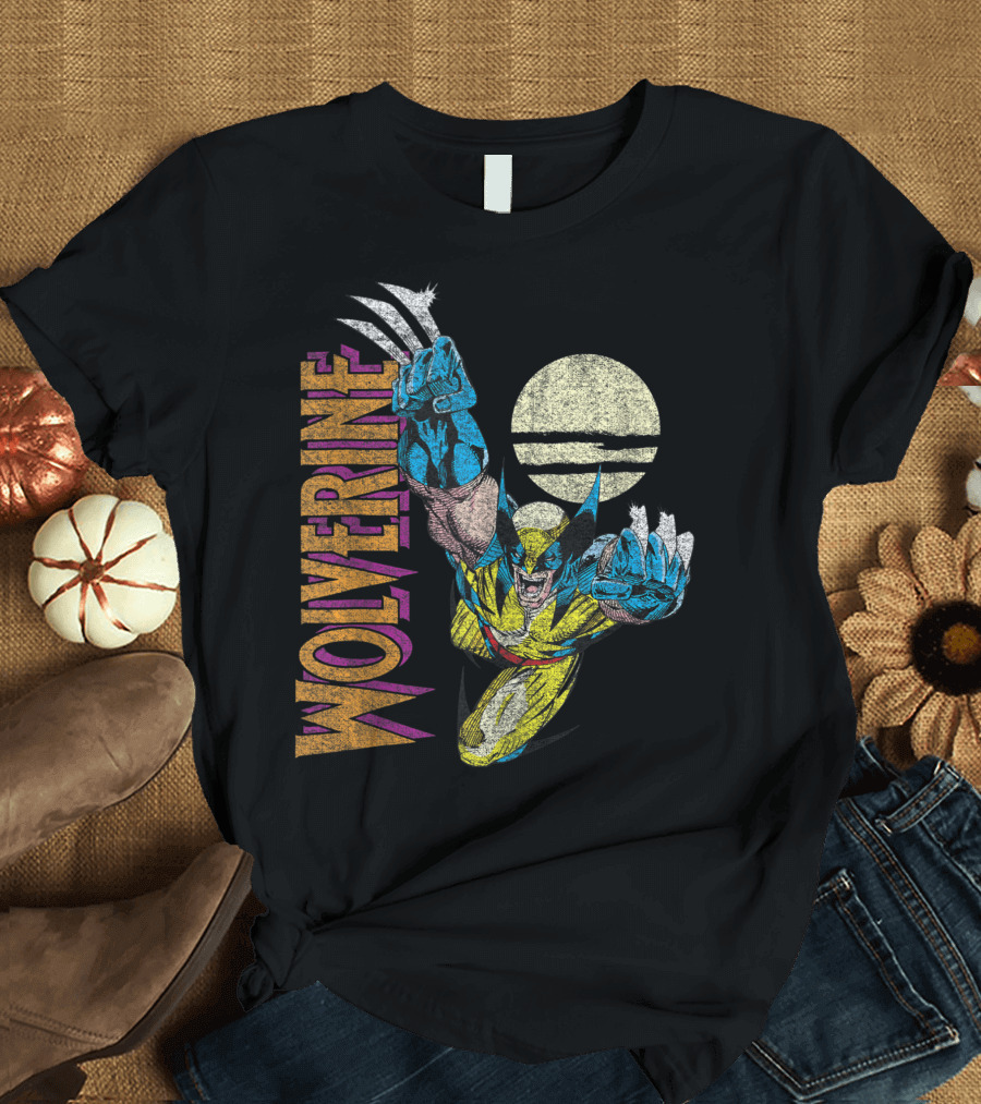 Wolverine Claws Out with Full Moon X-Men Action Shot T-Shirt