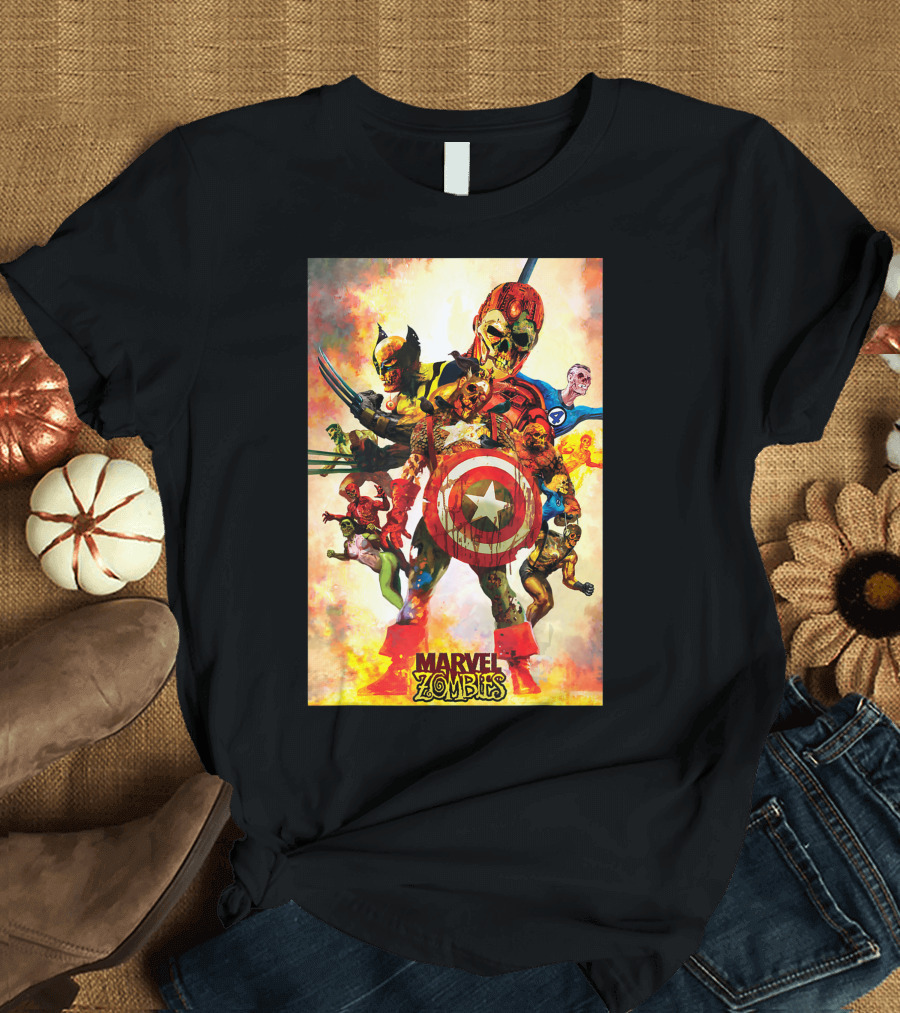 Marvel Zombies Group Shot Captain America Wolverine Fantastic Four Superheroes T-Shirt