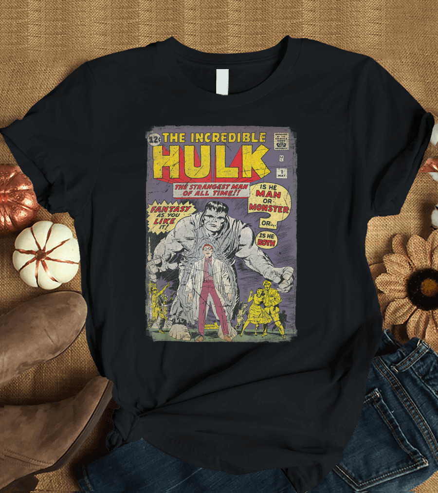 The Incredible Hulk The Strangest Man of All Time Fantasy Monster Both Classic Comic Book T-Shirt