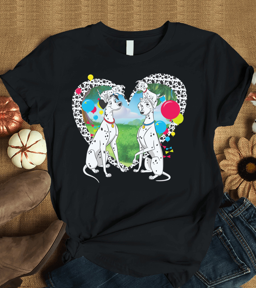 Pongo And Perdita 101 Dalmatians Heart Scene Disney T-Shirt