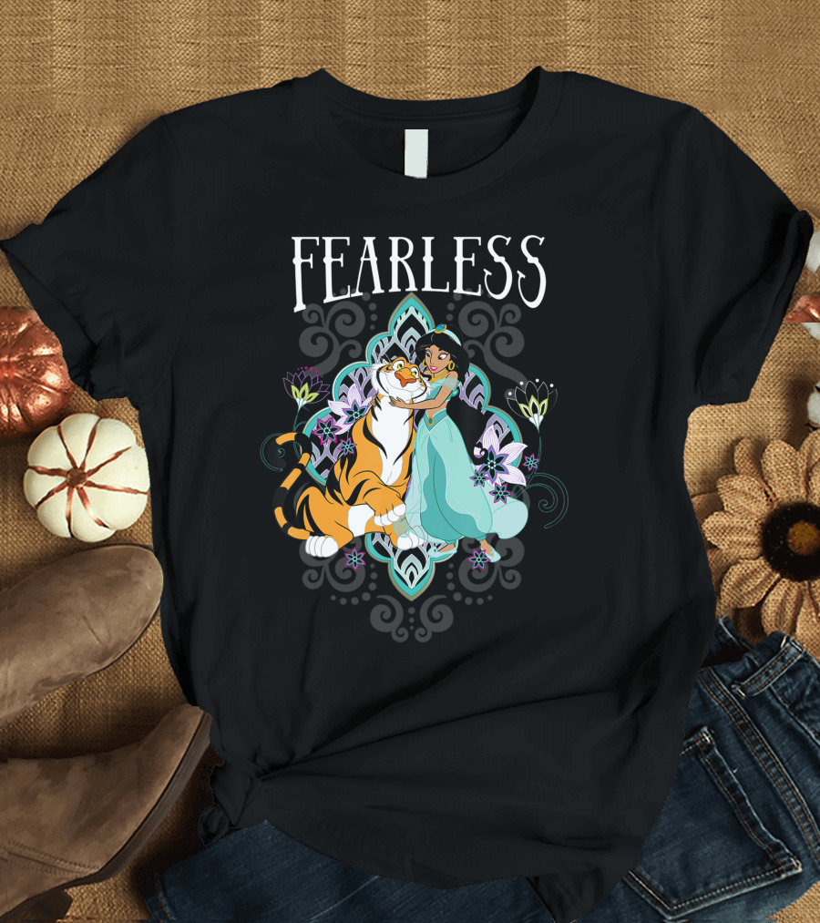 Disney Aladdin Jasmine and Rajah Fearless Mandala Floral Elements T-Shirt