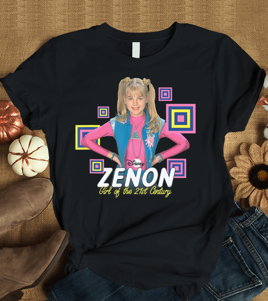 Disney Channel Zenon Girl of the 21st Century Retro Style Actress with Colorful Geometric Background T-Shirt