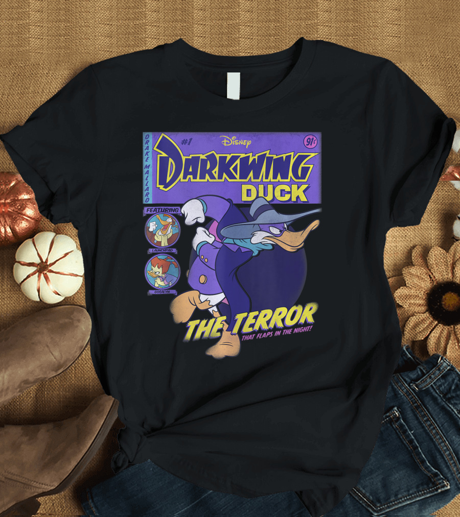 Disney Darkwing Duck Comic Cover The Terror That Flaps in the Night Drake Mallard Featuring Launchpad Gosalyn T-Shirt