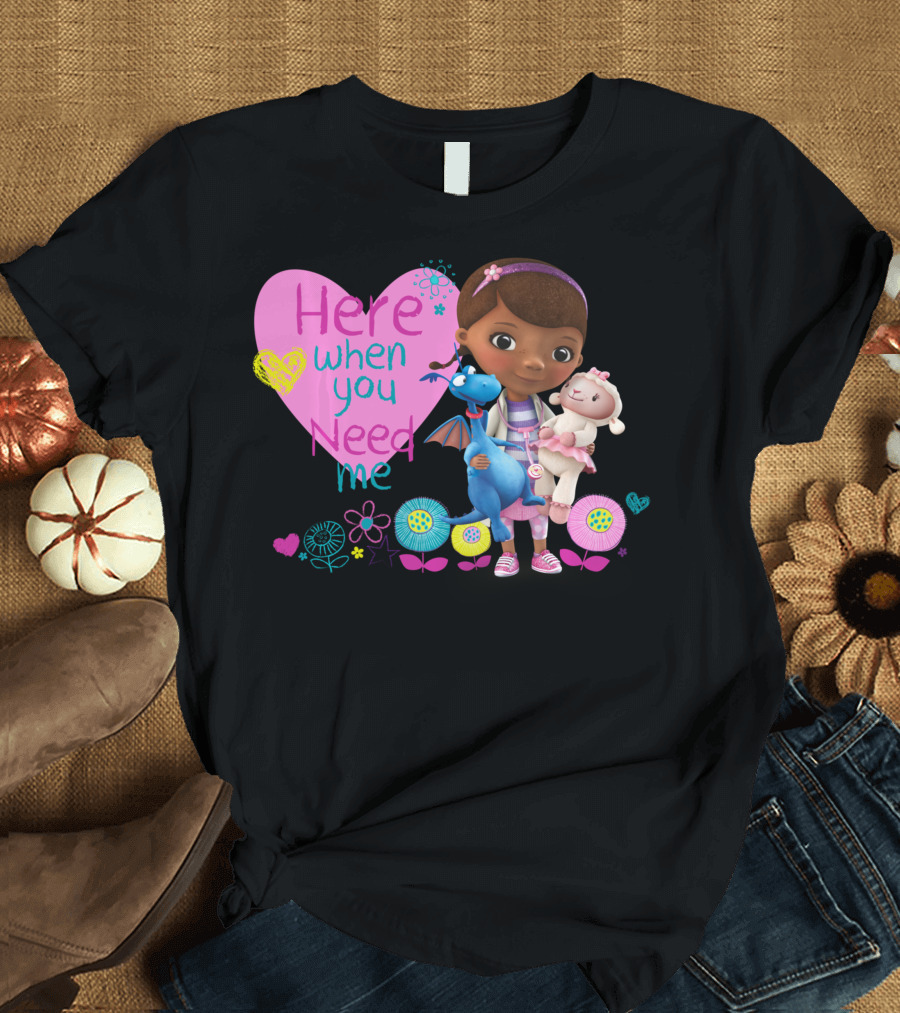 Disney Doc McStuffins Here When You Need Me Colorful Heart and Flowers with Lambie and Stuffy T-Shirt