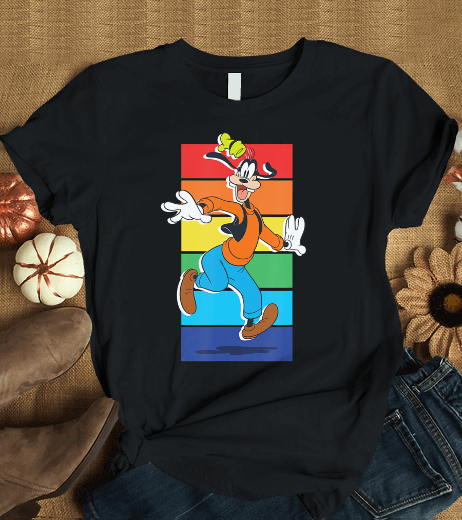 Disney Goofy Character in Rainbow Stripes T-Shirt