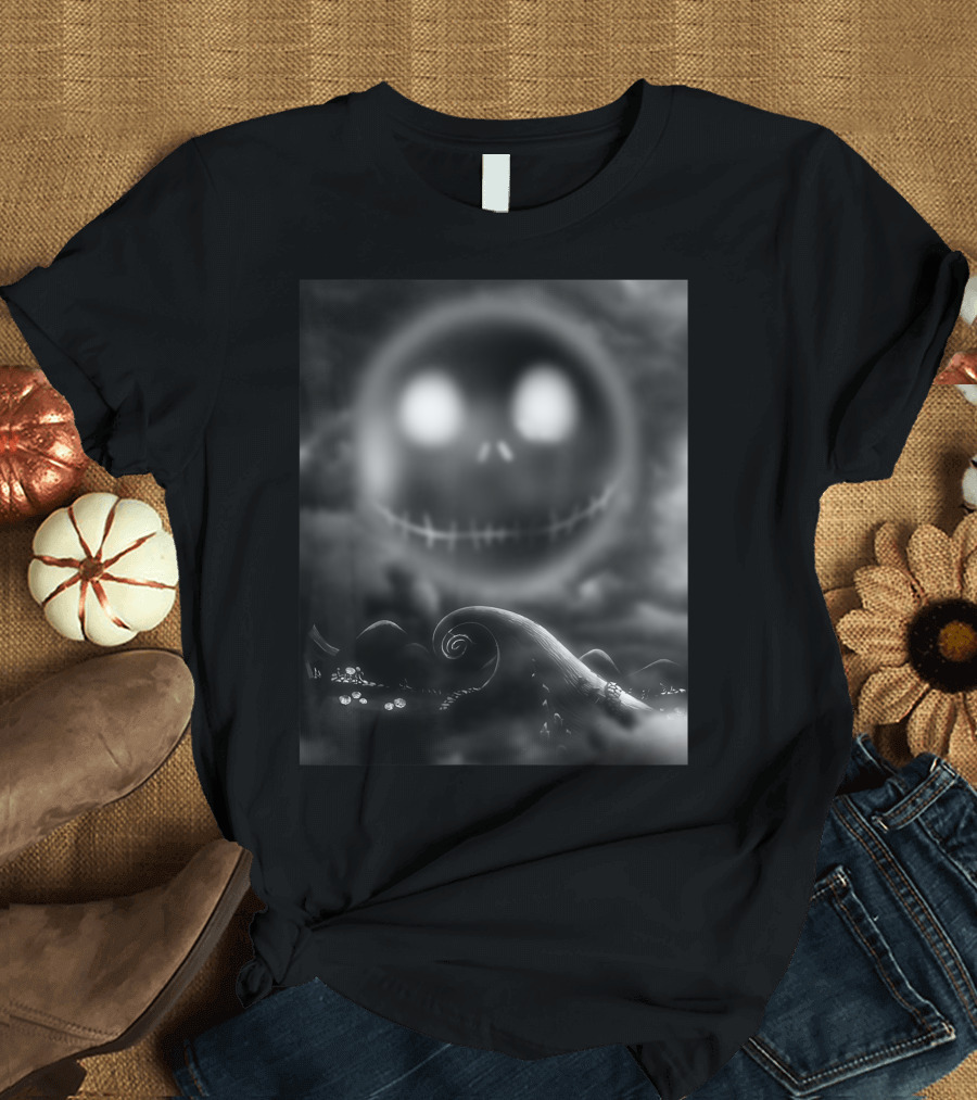 Disney Jack Skellington Airbrush Black and White Iconic Spiral Hill Scene T-Shirt
