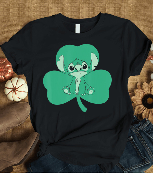 T-Shirt: Disney Lilo And Stitch Shamrock Green Stitch Inside Clover T-Shirt Disney Lilo And Stitch Shamrock Green Stitch Inside Clover T-Shirt