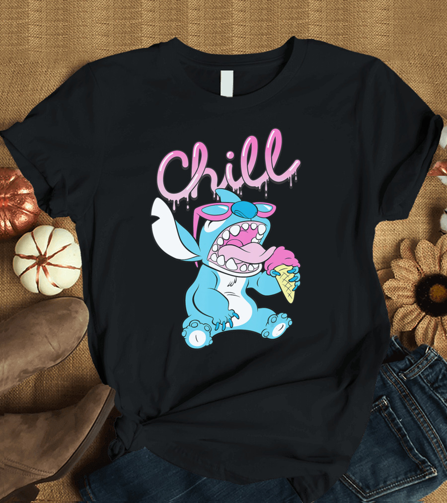 Disney Lilo and Stitch Chill Neon Ice Cream Drip T-Shirt