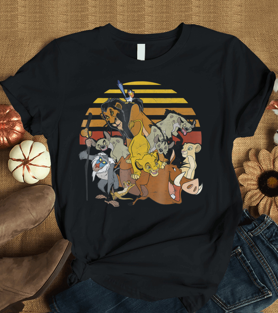 Disney Lion King Sunset Theme Featuring Simba Timon Pumbaa Nala Scar Zazu Rafiki Hyenas T-Shirt