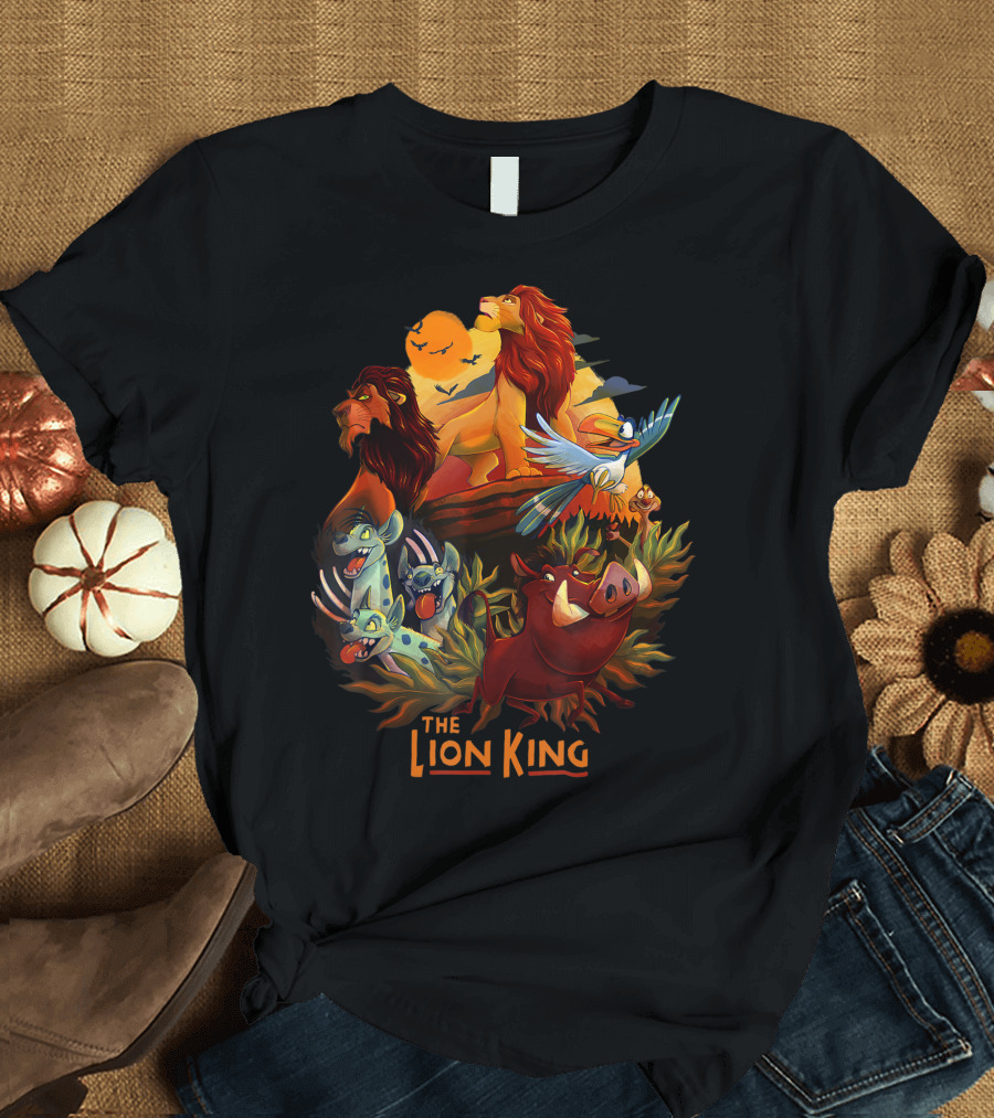 The Lion King Main Cast Simba Timon Pumbaa Rafiki Zazu Hyenas Mufasa Nala Sunset T-Shirt