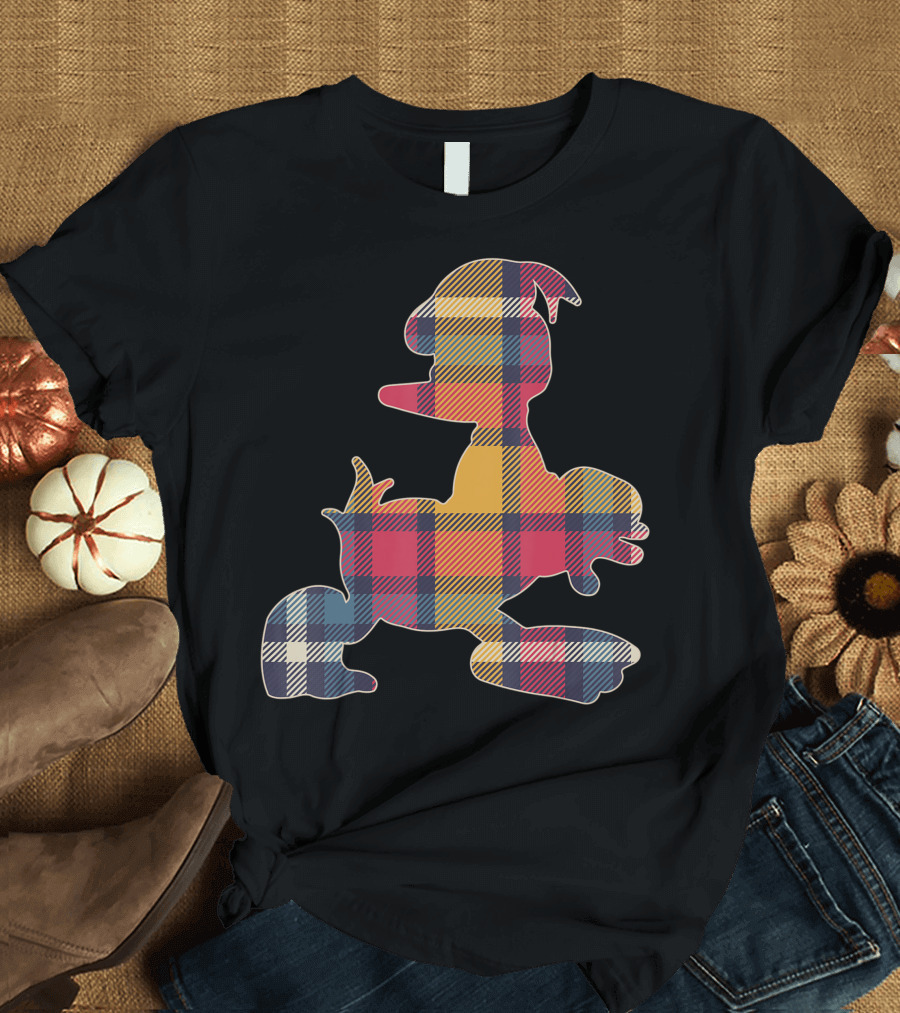 Disney Mickey And Friends Donald Duck Plaid Pattern Outline T-Shirt
