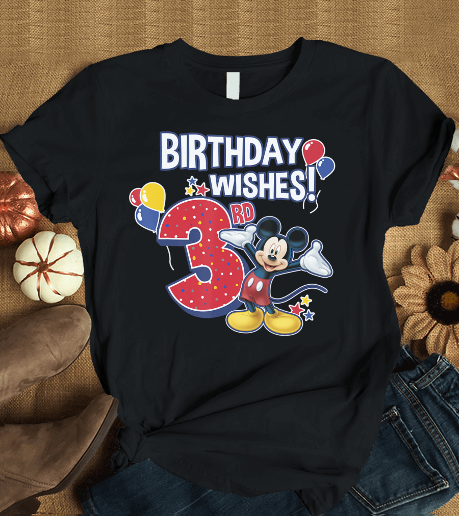 Birthday Wishes 3rd Mickey Mouse Disney T-Shirt