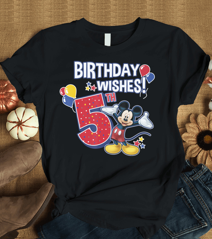 Birthday Wishes Mickey Mouse 5th Celebration Disney Magic T-Shirt