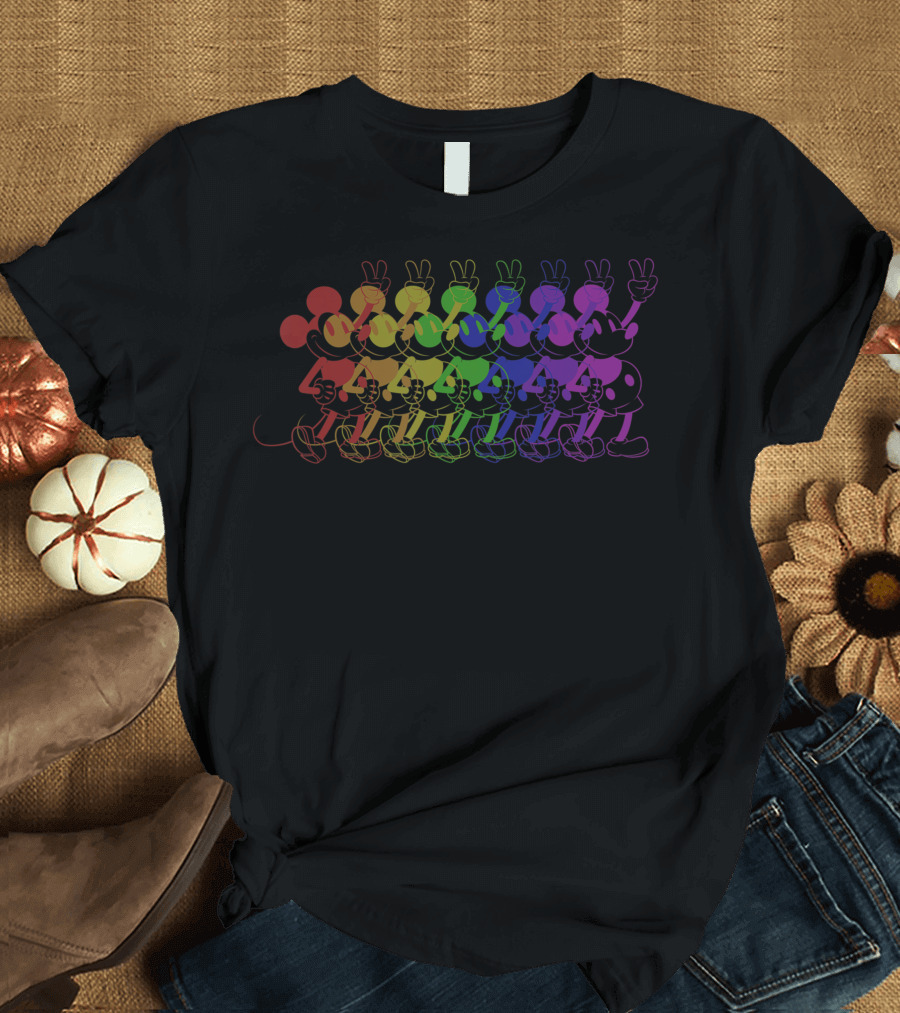 Disney Mickey Mouse Friends Rainbow Peace Signs T-Shirt
