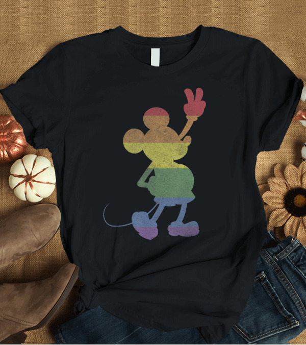 T-Shirt: Disney Mickey And Friends Pride Rainbow Stripe Peace Mickey T-Shirt Disney Mickey And Friends Pride Rainbow Stripe Peace Mickey T-Shirt