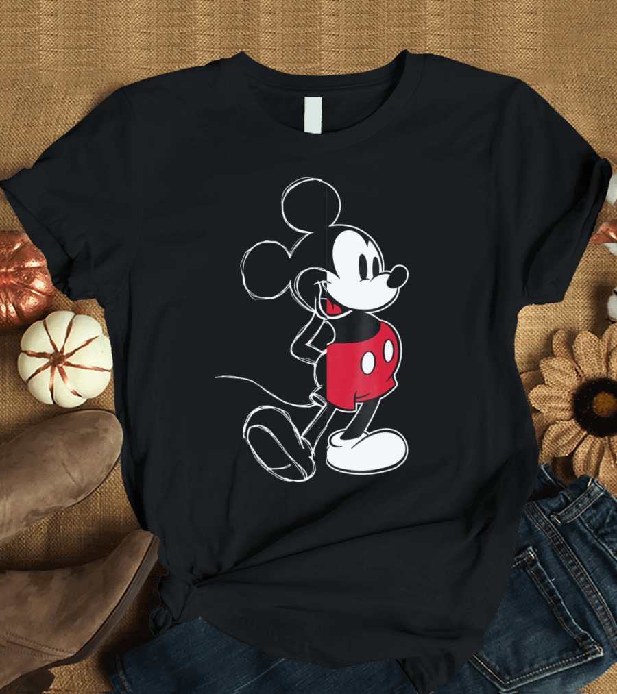 Disney Mickey Mouse Sketch and Color Contrast T-Shirt