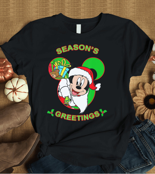 T-Shirt: Season's Greetings Disney Mickey Mouse Santa Hat Holiday Cheer T-Shirt Season's Greetings Disney Mickey Mouse Santa Hat Holiday Cheer T-Shirt