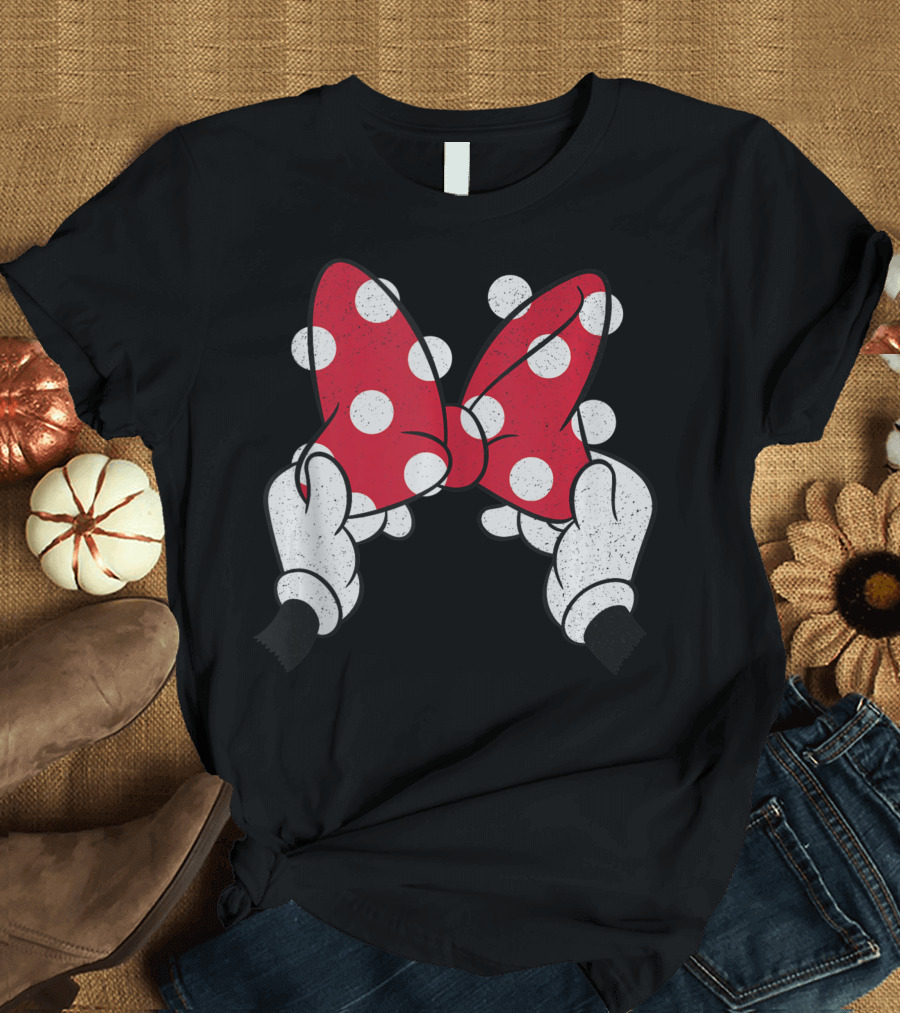 Disney Minnie Mouse Hands Holding Red Polka Dot Bow T-Shirt