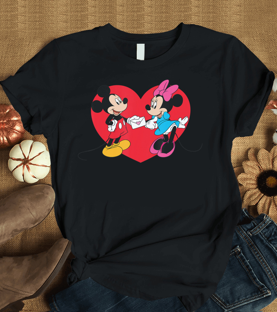 Mickey Minnie Love Heart Letter Disney Mouse T-Shirt