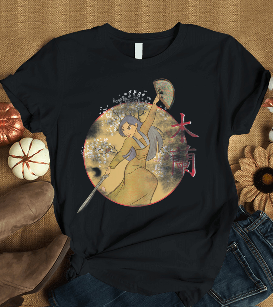 Disney Mulan Sword Fan Blossom Japanese Kanji T-Shirt