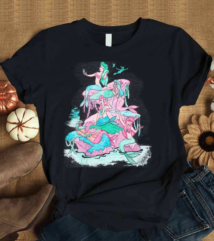 Disney Peter Pan Mermaids Watercolor Neverland Lagoon Scene T-Shirt