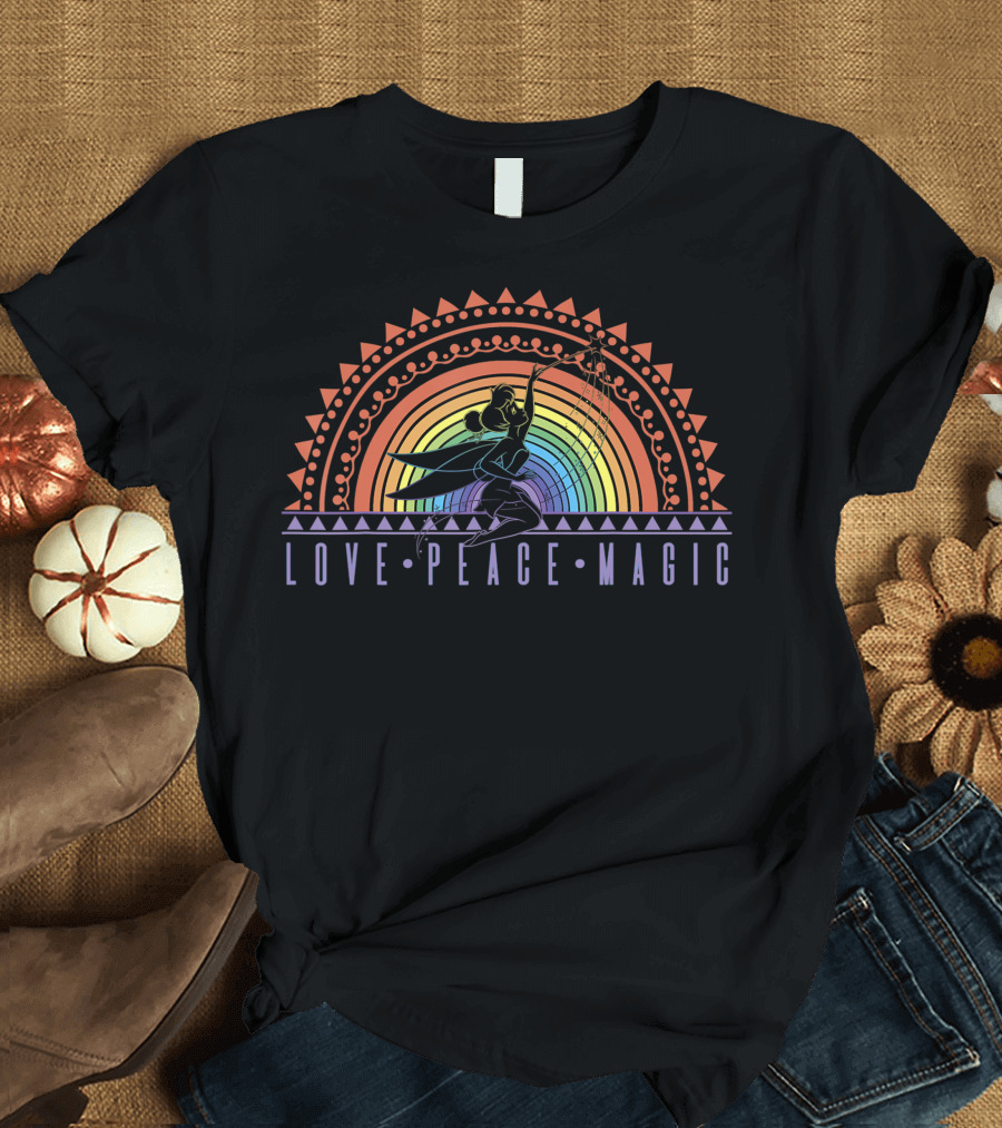 Disney Peter Pan Tinker Bell Love Peace Magic Rainbow T-Shirt