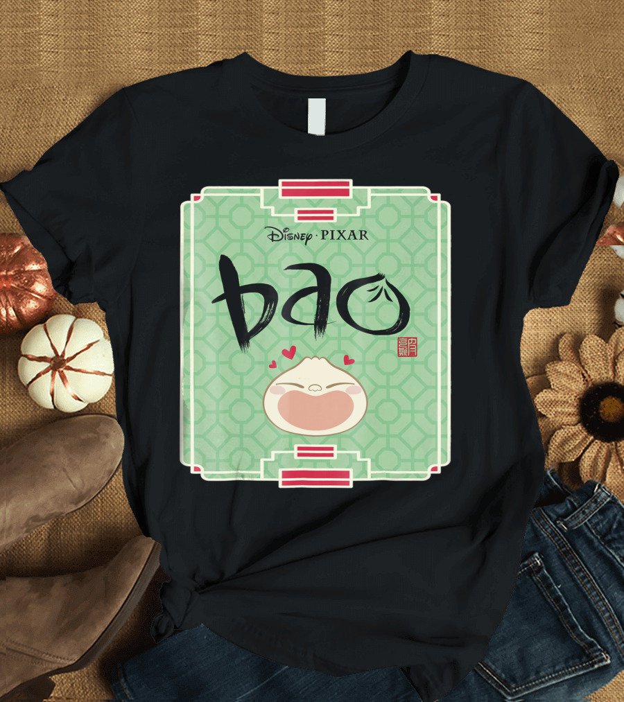 Disney Pixar Bao Happy Face with Hearts on Green Pattern Tray T-Shirt