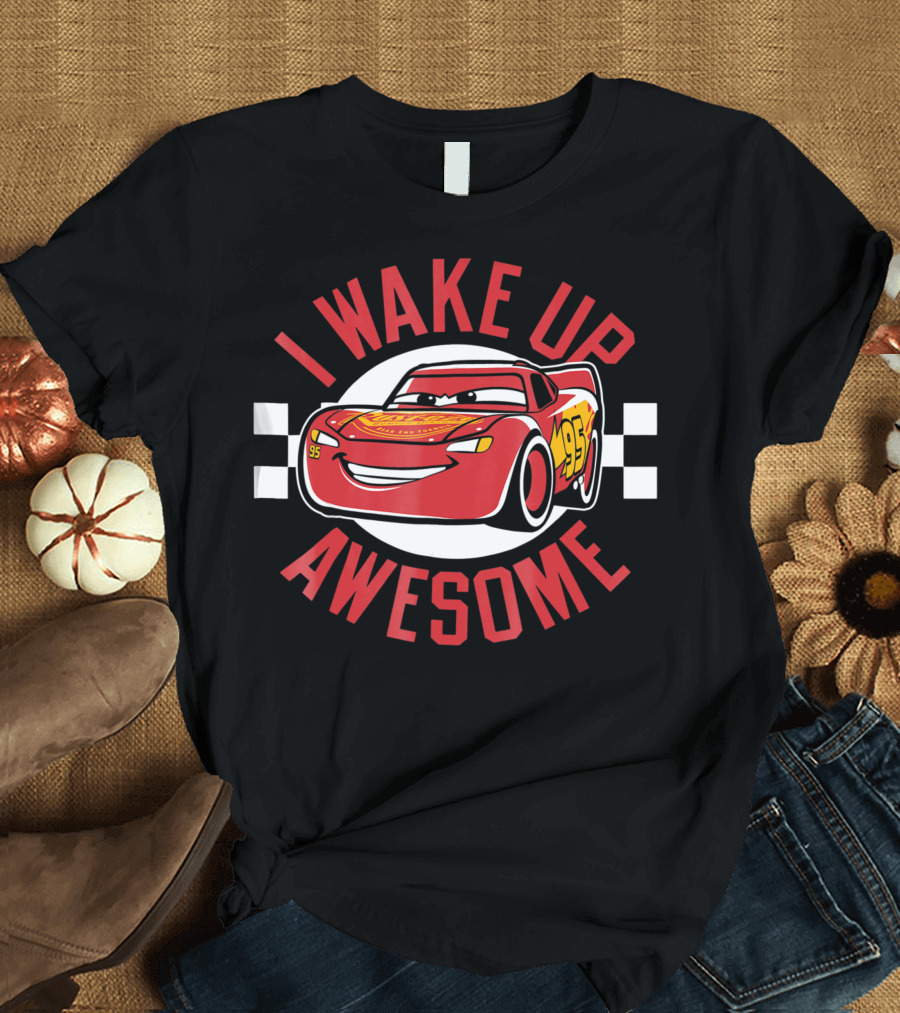 Disney Pixar Cars 3 Lightning McQueen I Wake Up Awesome 95 Racing Champion T-Shirt