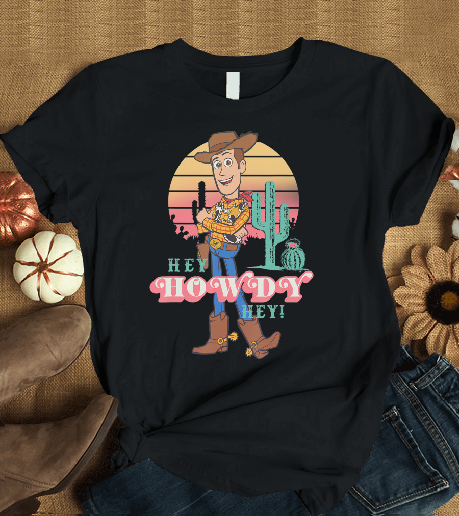 Woody Hey Howdy Hey Disney Pixar Toy Story 4 Desert Sunset Cactus Scene T-Shirt