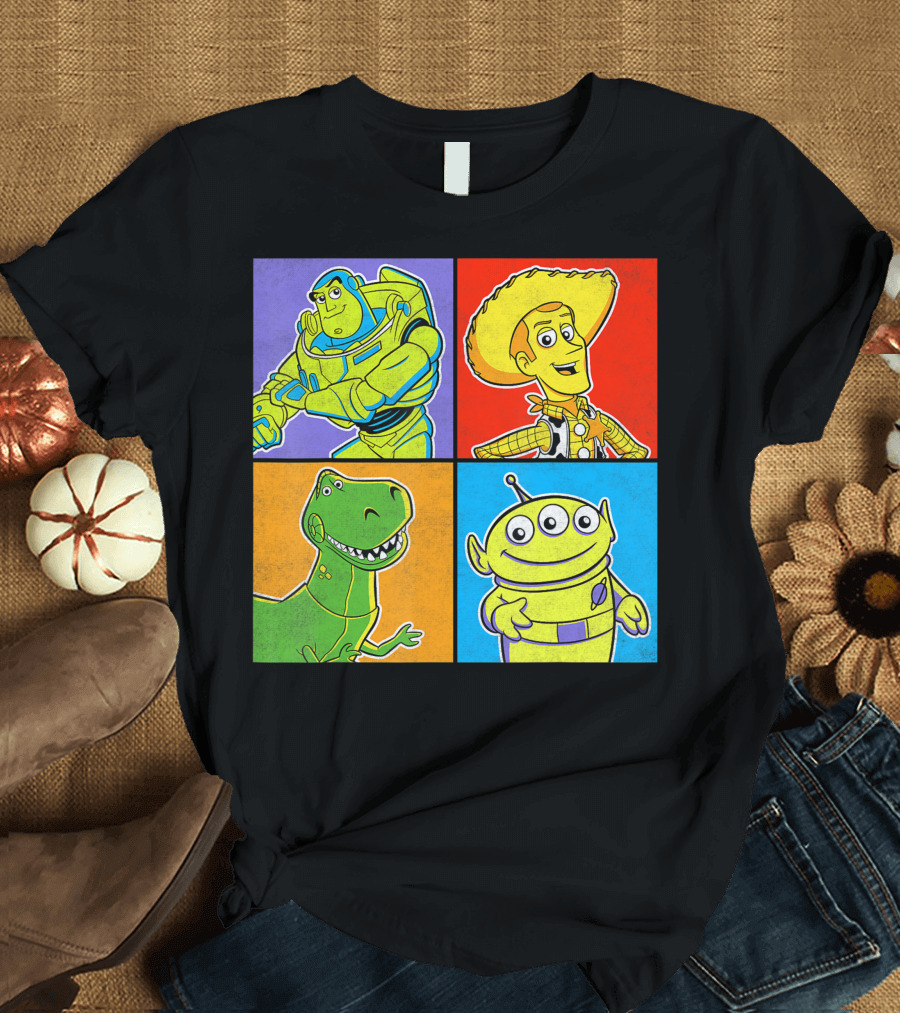 Disney Pixar Toy Story Buzz Lightyear Woody Rex Alien Panels T-Shirt