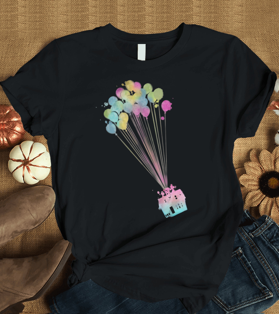 Disney Pixar Up Watercolor House with Colorful Balloons T-Shirt