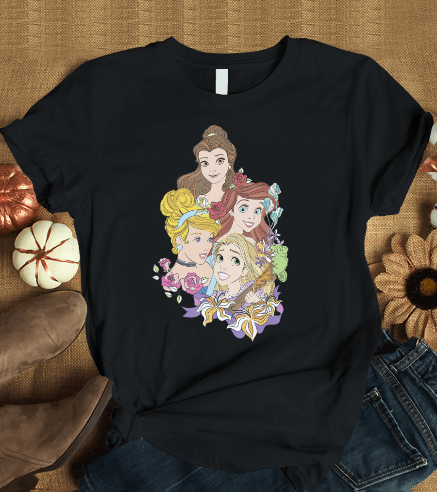 Disney Princess Belle Cinderella Ariel Rapunzel Floral T-Shirt