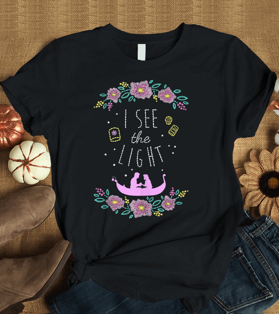 I See The Light Disney Tangled Lanterns Floral Stitched T-Shirt