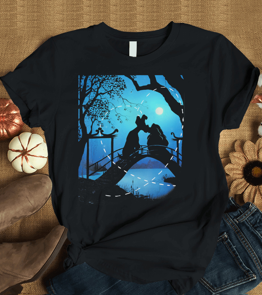 Disney The Lady and The Tramp Romantic Nighttime Bridge Scene T-Shirt