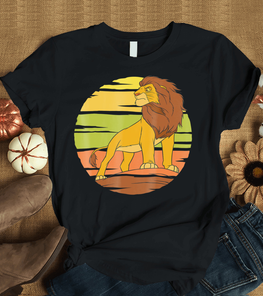 Disney The Lion King Simba on Pride Rock with Sunburst Background T-Shirt