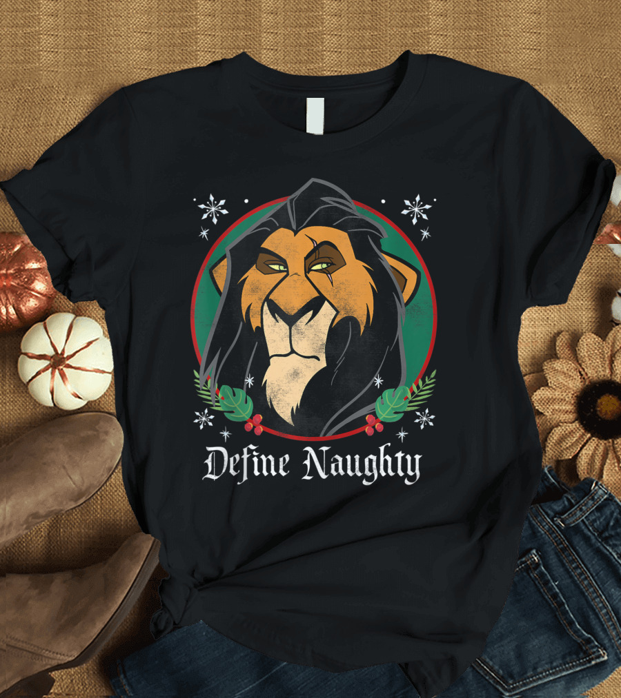 Disney The Lion King Scar Define Naughty Christmas Snowflakes and Holly T-Shirt